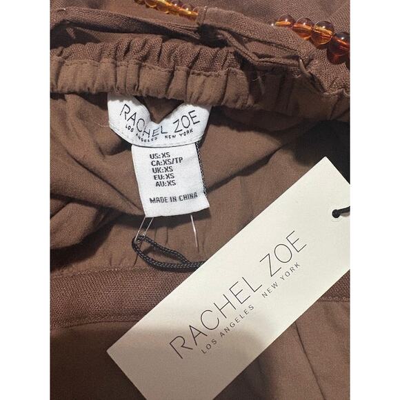 Rachel Zoe Brown Linen Blend Halter Top Beaded Straps Size XS NWT - Picture 6 of 6